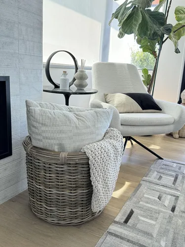 Vista 5 de KOUBOO Rattan Kobo - Cesta redonda para troncos y almacenamiento, gris-marrón