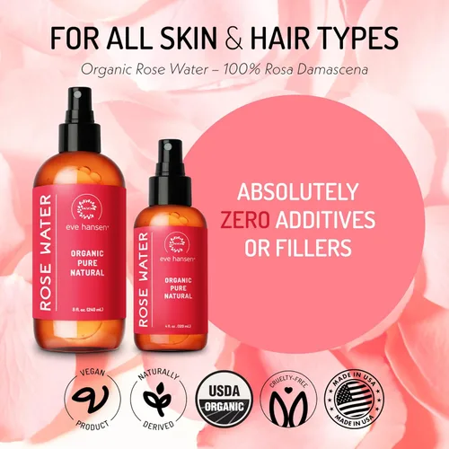 Vista 3 de Eve Hansen Spray de agua de rosas orgánico – Bruma pura de agua de rosas para hidratación y brillo refrescante Tónico facial y spray de ajuste