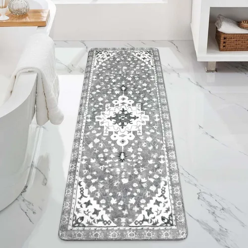 Vista 35 de Uphome Alfombra de baño vintage, azul, bohemio, antideslizante, oriental, suave, lavable a máquina, lindas alfombras de baño tribales florales