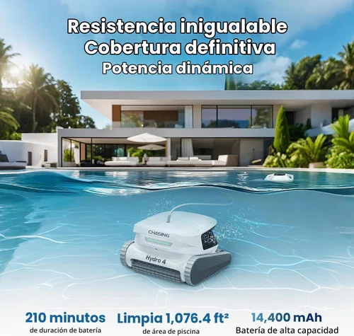Vista 3 de Chasing Hydro 4 - Aspiradora de piscina para piscinas enterradas, robot de piscina con batería de 210 minutos para limpieza de pisos, paredes