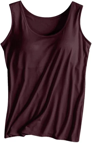 Vista 10 de Camiseta sin mangas con brasier integrado para mujer, sin mangas, correa ancha, ropa de dormir básica, para entrenamiento, yoga, camisola acolchada