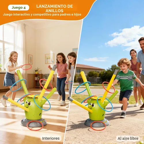 Vista 5 de Cactus 4 en 1 juguetes musicales saltarines, juego de lanzar anillos y lanzador de cohetes pisoteables para niños de 3 a 8 años, juguete deportivo