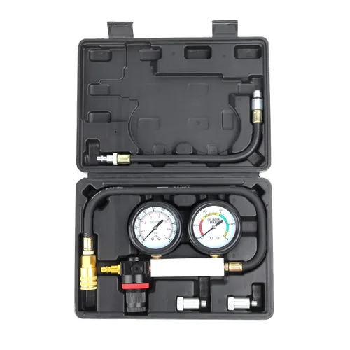 Vista 9 de Kit de comprobador de compresión de 8 piezas, medidor de presión de cilindro de motor de gasolina de 0-300 PSI, herramienta automotriz para Negro
