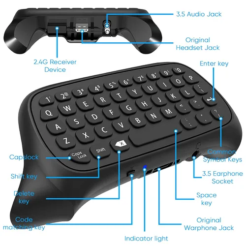 Vista 3 de FYOUNG Keyboard for Xbox Series X/S Controller, for Xbox One/S/Controller Gamepad, 2.4Ghz Mini QWERTY Keyboard Gaming Chatpad with Audio/Headset