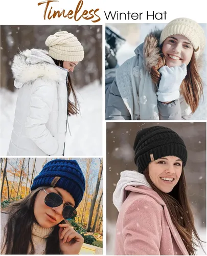 Vista 15 de FURTALK Gorros de invierno para mujer, con forro polar, gorro de punto holgado y cálido, gorro de esquí