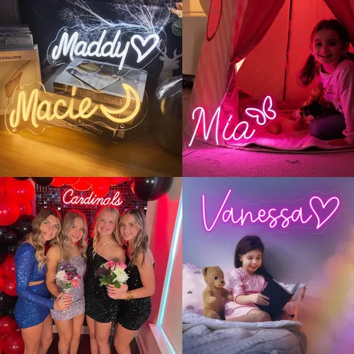 Vista 3 de Letreros de neón personalizados, luz de neón con nombre personalizado, letrero luminoso regulable para habitación de niños, decoración de pared