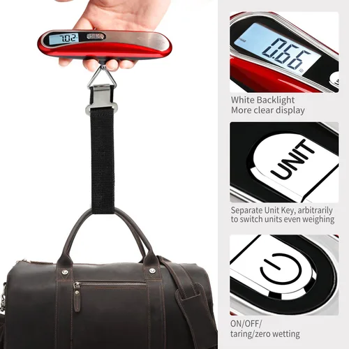 Vista 3 de MYCARBON Báscula de equipaje digital colgante para equipaje, báscula de peso portátil de viaje, báscula de pesaje de maleta con pantalla LCD