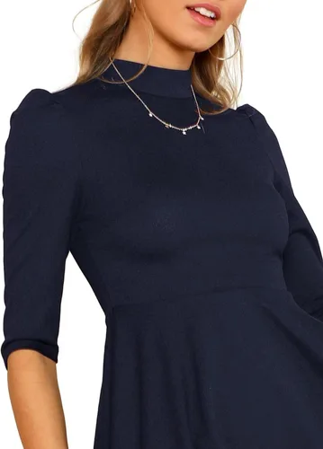 Vista 4 de Floerns Vestido de cóctel acampanado de manga corta con cuello alto falso para mujer