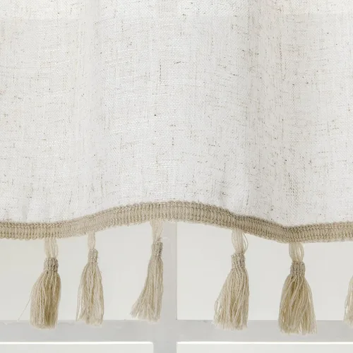 Vista 4 de Easy Home Cenefas bohemias con borlas para ventanas pequeñas, de lino sintético, con textura, cortinas modernas de granja, decoración bohemia