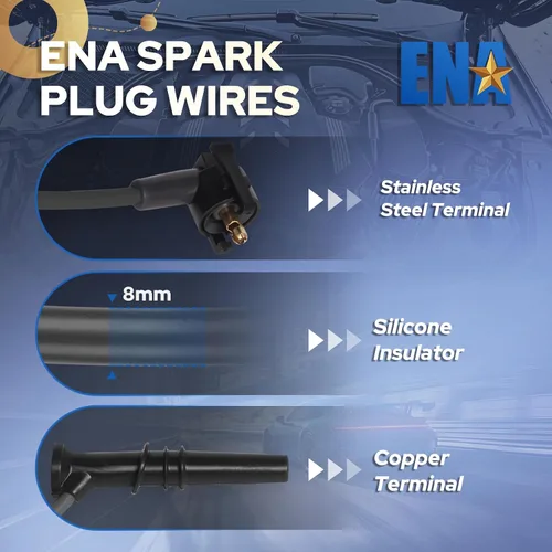 Vista 2 de ENA Juego de cables de bujía negro compatible con Mercury Lincoln Ford F150 F250 E150 Crown Victoria Expedition Grand Marquis Econoline Club Wagon