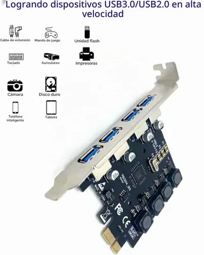 Vista 3 de Tarjeta PCIE USB 3.0 de 4 puertos Tarjeta de expansión PCI Express (PCIe) de 5 Gbps para Windows 11/10/8.1/8/7/Vista/XP/Server y Linux
