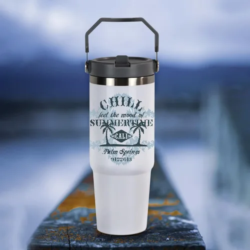 Vista 8 de Vaso de acero inoxidable de 32 onzas con asa y tapa 2 piezas Nuevo Mango Blanco
