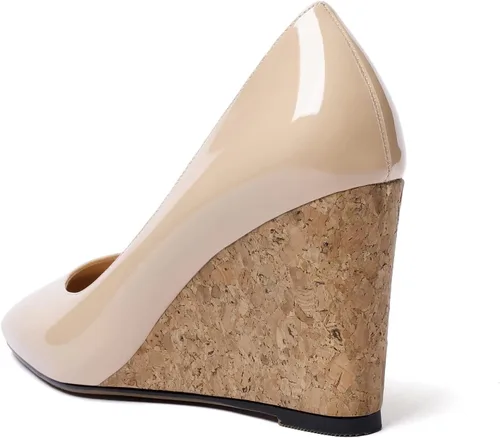 Vista 5 de Mettesally Zapatos de tacón de corcho para mujer con punta cerrada cuadrada y tacón alto sin cordones para fiesta, oficina, zapatos de vestir