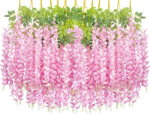 Vista 14 de AITISOR Paquete de 24 guirnaldas artificiales de vid de glicina falsa (3.75 pies), guirnalda colgante de flores de seda para decoración del hogar