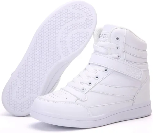 Vista 2 de UBFEN Zapatos deportivos para mujer, con soporte de tobillo alto, color vibrante, tacón de cuña oculto, retro, de los años 80, para niñas, cosplay