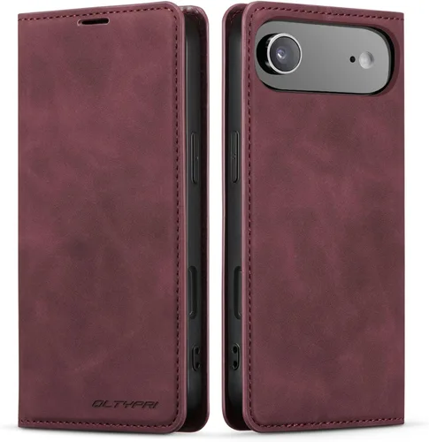 Vista 67 de QLTYPRI Funda tipo cartera para iPhone Air, 3 tarjeteros, color negro Funda de piel sintética de alta calidad, cierre magnético, soporte