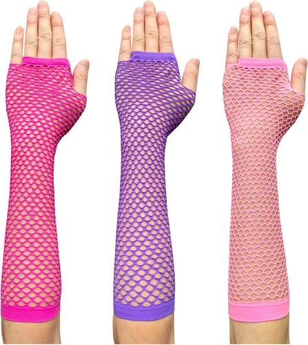 Vista 11 de Guantes de red sin dedos para mujer, guantes de red de pescado, calentadores de brazos de malla para fiestas Emo o góticas y 80s o 90S W-N-NG2