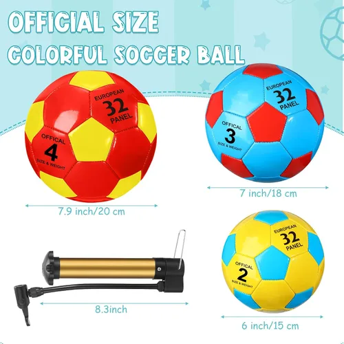 Vista 2 de HyDren Paquete de 6 pelotas de fútbol a granel con bomba, coloridas pelotas de fútbol de práctica para niños y jóvenes, entrenamiento en interiores