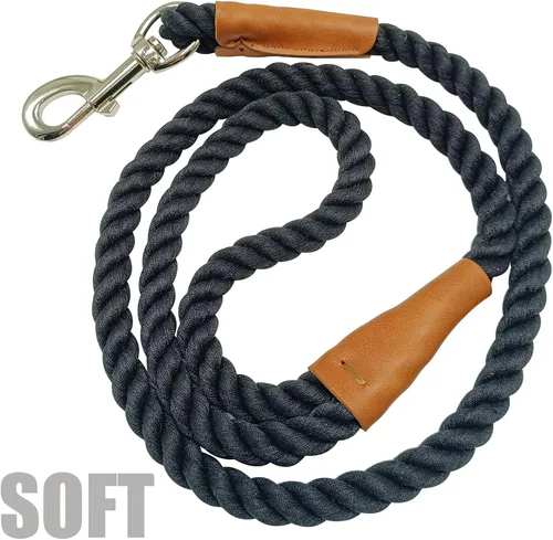 Vista 2 de BTINESFUL Correa de algodón para perro de 3/5/10 pies, cómoda correa de control trenzada para perros fuertes, grandes y medianos, senderismo, Negro