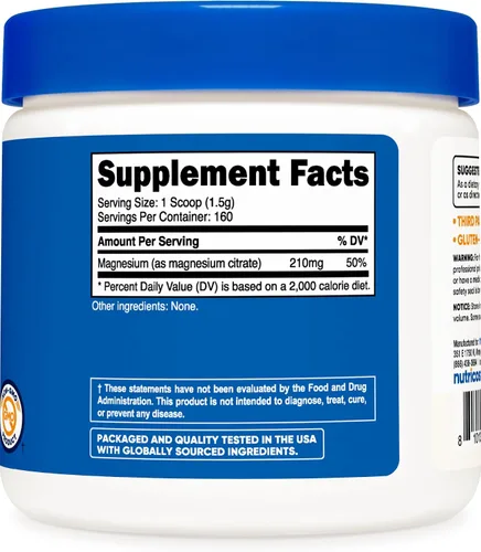 Vista 5 de Nutricost Citrato de magnesio en polvo (sin sabor, 8.82 oz)