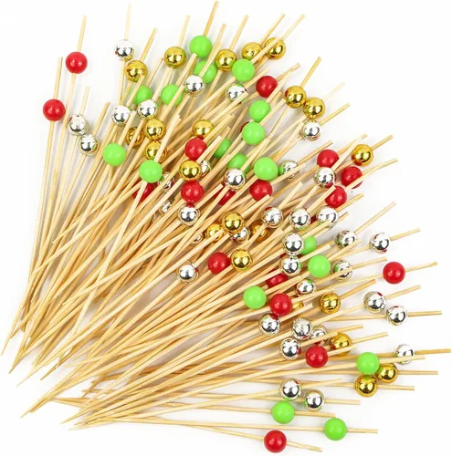 Vista 8 de 100 unidades de púas de cóctel de otoño de 12 cm, hojas, calabazas, bellotas, palillos de dientes decorativos elegantes de bambú, palillos