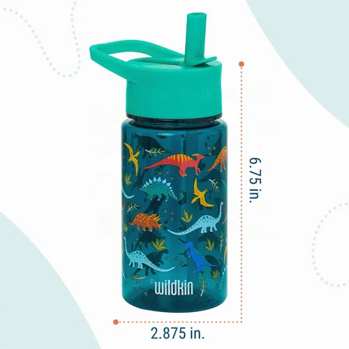 Vista 3 de Wildkin - Botella de agua para niños de 16 onzas con tapa de popote a Dinosaurios jurásicos