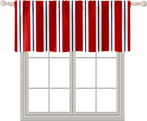 Vista 13 de Cortina de cocina con diseño de rayas verticales blancas y negras, cortinas opacas para baño, sala de estar, ventana, 14 x 52 pulgadas Rayas blancas