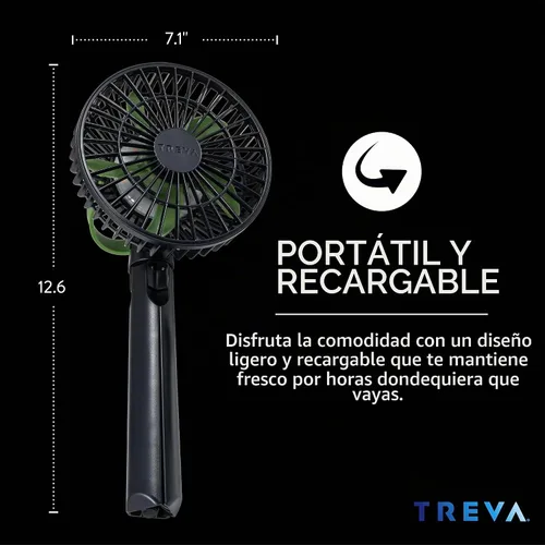 Vista 6 de Treva - Ventilador de trípode de 5 pulgadas con luz y soporte para teléfono recargable de 3 velocidades