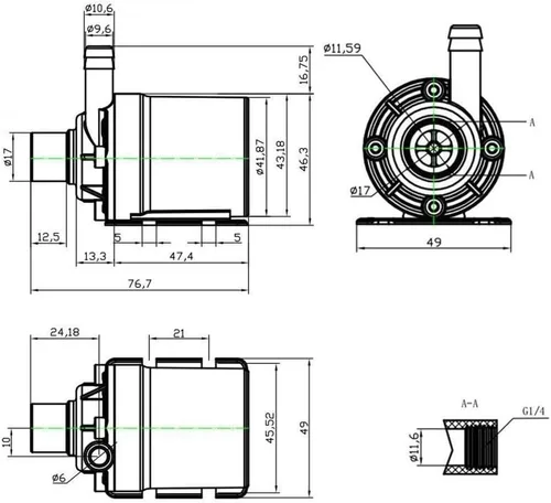 Vista 4 de ZAOJIAO Bomba de agua sumergible sin escobillas centrífuga 800L/H 210GPH 5M/16 pies para fuente, piscina, sistema de circulación solar, sistema