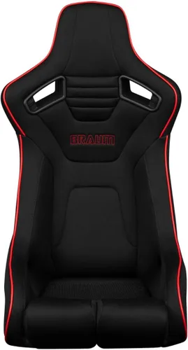 Vista 2 de Asientos de carreras Braum Serie Elite-R – Asiento tipo cubo fijo con respaldo de fibra de carbono – Tela negra y tubería roja + Montaje inferior