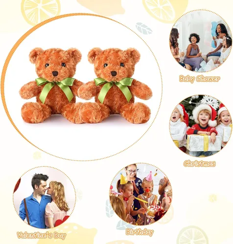 Vista 7 de Hungdao 24 piezas de osos de peluche a granel de 10 pulgadas, lindo oso de peluche suave con lazo verde para regalo de baby shower, cumpleaños