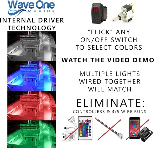 Vista 3 de Wave One Marine Spectrum RGBW Luz Rígida Controlador Interno LED Impermeable Luz de Cortesía Decorativa para Barco 12V Voltios RV Control