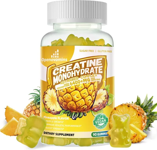 Vista 8 de Complejo de gomitas de monohidrato de creatina para hombres y mujeres, fórmula avanzada con L-taurina + vitamina B12, suplemento masticable sin