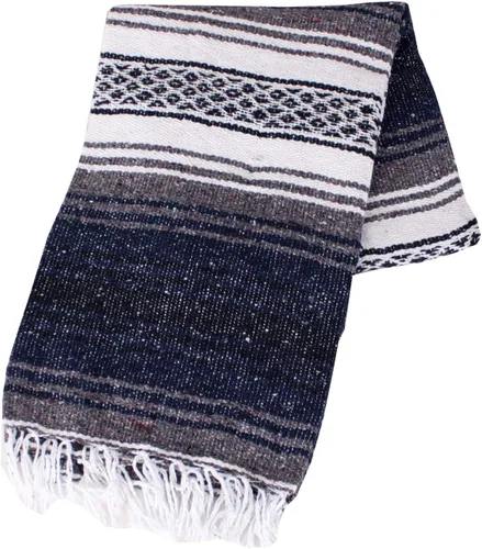 Vista 4 de Cobija auténtica mexicana para yoga, Azul