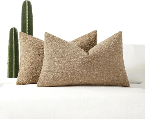 Vista 12 de Fundas de cojín decorativas de bouclé para sofá, juego de 2, 16 x 16 pulgadas, beige