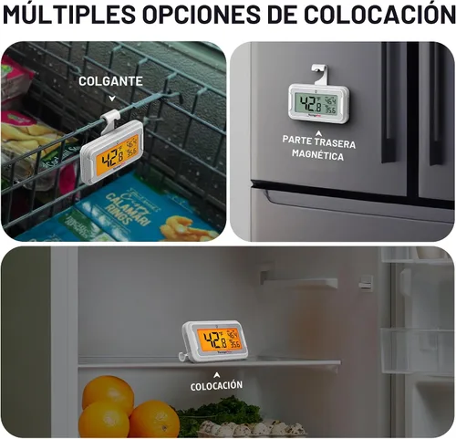 Vista 7 de Termómetro de refrigerador ThermoPro con gran pantalla LCD retroiluminada, termómetro de congelador y refrigerador resistente al agua, paquete de 2