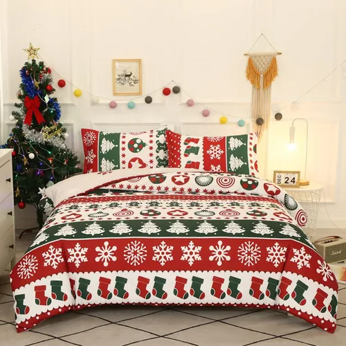 Vista 11 de Mengersi - Juego de funda de edredón de Navidad tamaño Full, funda de edredón con diseño de árbol de Navidad y copo de nieve, funda de edredón