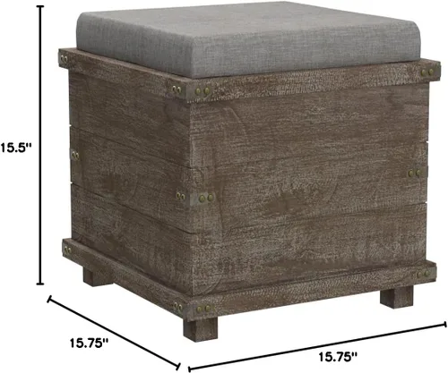 Vista 3 de Cortesi Home Scusset - Bandeja otomana de almacenamiento en tela y madera, gris, 15.75 pulgadas de ancho x 15.75 pulgadas de largo x 15.5 pulgadas