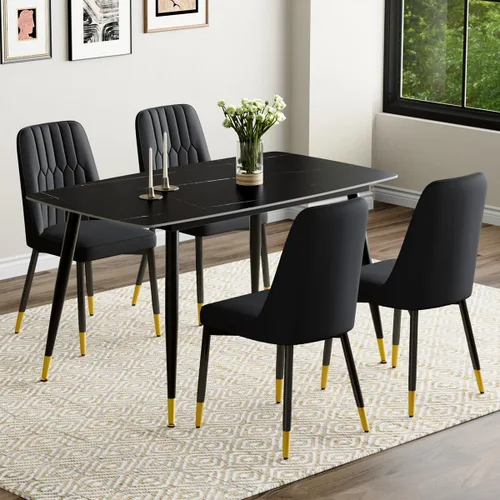 Vista 72 de Juego de 4 mesas de comedor negras para mesa de comedor de 4,50 pulgadas para 4, sillas de cocina de piedra sinterizada, fácil de montar, adecuado