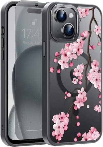 Vista 129 de Goodon para iPhone 15 Pro Max con protector de pantalla de privacidad, compatible con Magsafe, funda translúcida mate a prueba de golpes - Linda