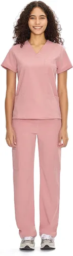 Vista 22 de COZYFIT Scrubs for Women Set - V-Neck & Straight Leg Pants with 9 Pockets Negro