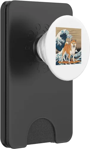 Vista 8 de Shiba Inu Japanese Kanagawa Wave Surfing Dog Lover PopSockets Adhesive PopGrip