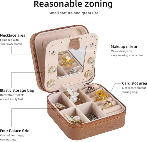 Vista 5 de KElofoN Estuche de viaje para joyas Caja de viaje para joyas Organizador de joyas de viaje Pequeño estuche organizador de joyas para niñas y mujeres