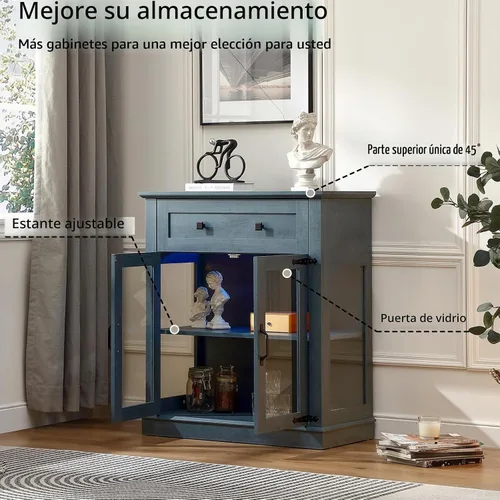 Vista 11 de FOREST GRAVITY Aparador moderno para buffet pequeño de 31.5' con almacenamiento, pequeño gabinete para barra de café con cajón y estante ajustable