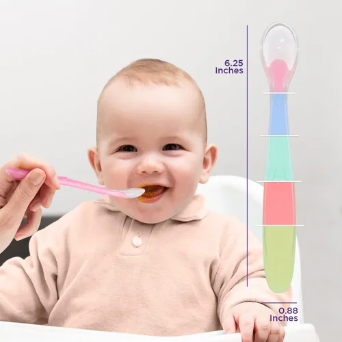 Vista 4 de Best Baby Spoons First Stage 4 meses, silicona suave de grado alimenticio, cuchara de bebé autoalimentada, cucharas para bebés, cucharas para niños