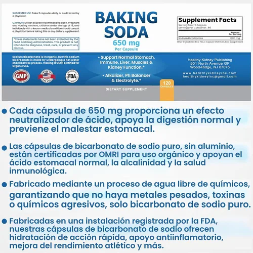 Vista 7 de Cápsulas naturales de bicarbonato de sodio – 650 mg tabletas de bicarbonato de sodio para riñón y ácido estomacal – Pastillas de bicarbonato