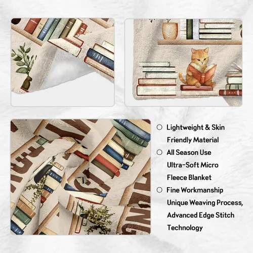Vista 7 de CUJUYO Regalos para Amantes de los Libros para Mujeres y Hombres Manta 50"x40" - Regalos para Bibliotecarios Manta Tipo Throw - Regalos de Club