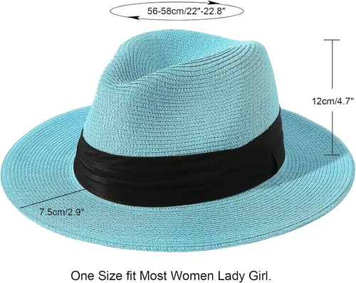 Vista 56 de Lanzom - Sombrero de paja playero para mujer, de ala ancha, plegable, estilo Fedora, UPF50+