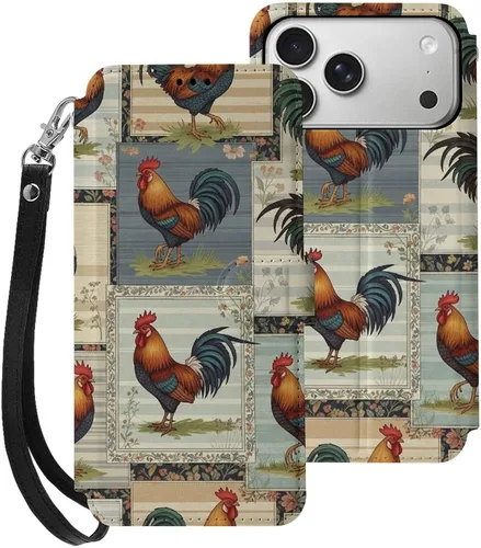 Vista 30 de SWEET TANG Compatible with iPhone 17 Pro Wallet Case Women PU Leather Shockproof Protective Folio Flip Cover (Chicken Chickens)