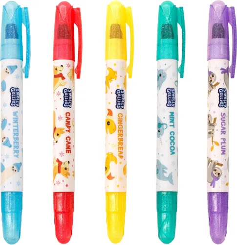 Vista 5 de Holiday Smelly Gellies – Palitos de colores en gel con purpurina patentada, crayones y resaltadores – 5 unidades – Regalos para niños, relleno